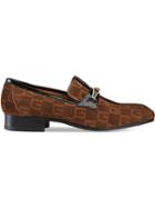 Gucci Suede Square G Loafers With Stripe - Brown