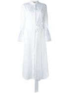 Erika Cavallini Long Belted Shirt Dress, Women's, Size: 42, White, Cotton/spandex/elastane