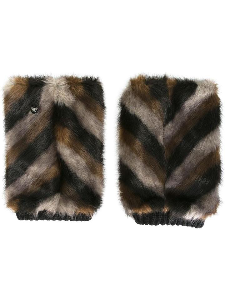 Urbancode Striped Fur Effect Mittens, Women's, Black, Acrylic/modacrylic/polyester