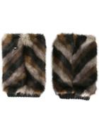 Urbancode Striped Fur Effect Mittens, Women's, Black, Acrylic/modacrylic/polyester