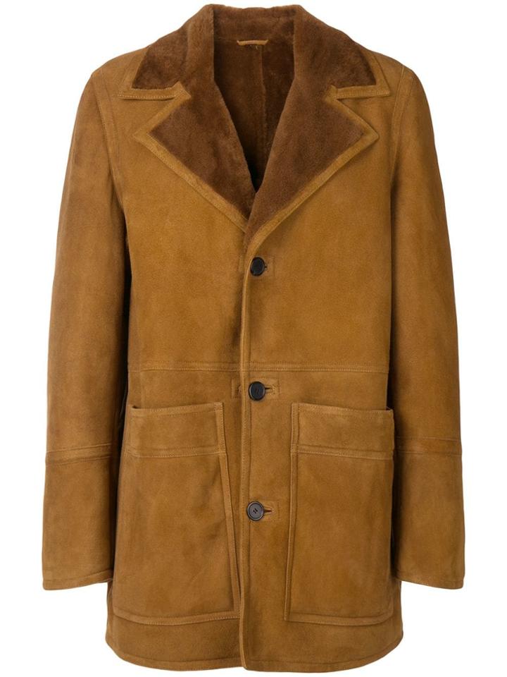 Ami Alexandre Mattiussi Shearling Jacket With Patch Pockets - Brown