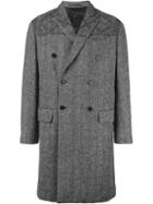 Valentino Double Breasted Herringbone Coat, Men's, Size: 46, Black, Cotton/viscose/wool
