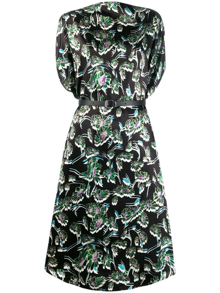 Mm6 Maison Margiela Floral Print Midi Dress - Black