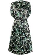 Mm6 Maison Margiela Floral Print Midi Dress - Black