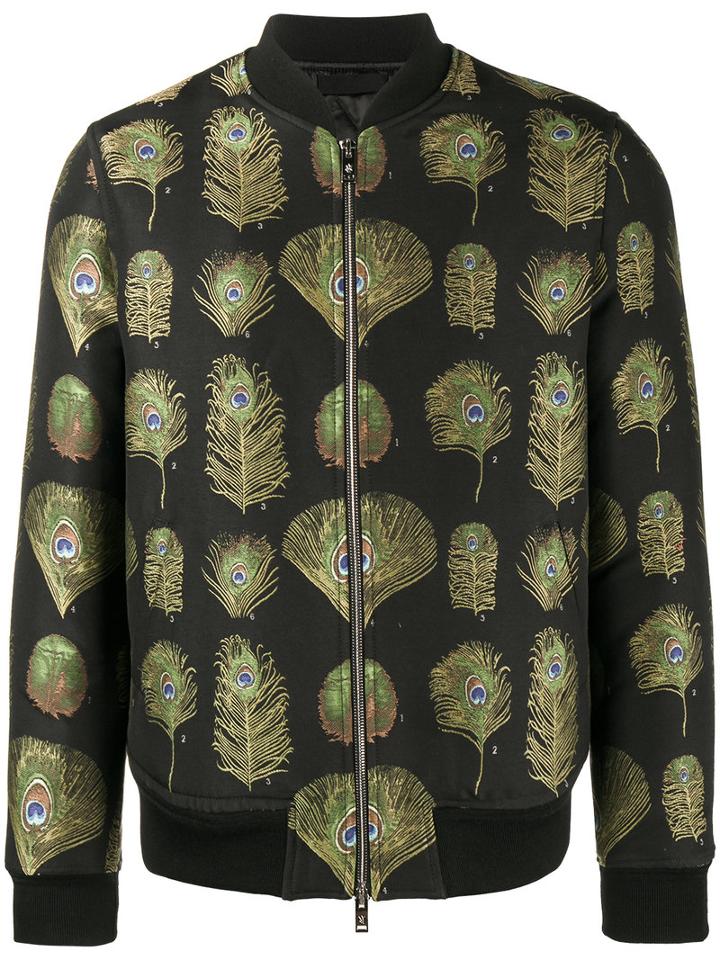 Alexander Mcqueen - Peacock Print Bomber Jacket - Men - Cotton/polyester/spandex/elastane/goose Down - 46, Black, Cotton/polyester/spandex/elastane/goose Down