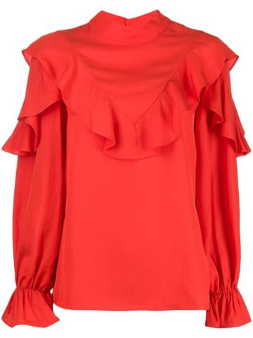 Jovonna Pouf Ruffle-trimmed Blouse - Red