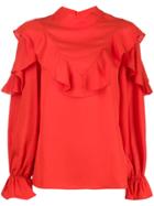 Jovonna Pouf Ruffle-trimmed Blouse - Red