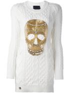 Philipp Plein Skull Cable Knit Sweater Dress