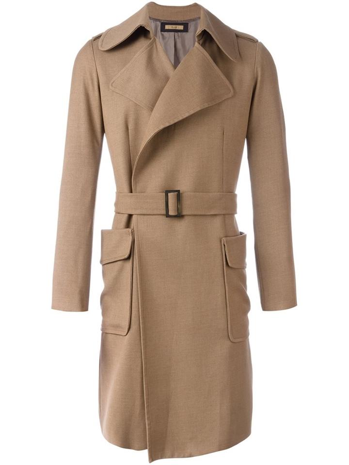 Nuur Belted Patch Pockets Coat, Men's, Size: 46, Brown, Polyester/viscose/spandex/elastane