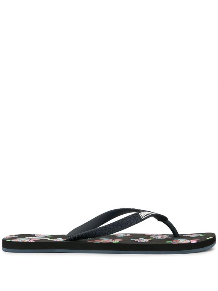 Vilebrequin Turtle Print Flip Flops - Black