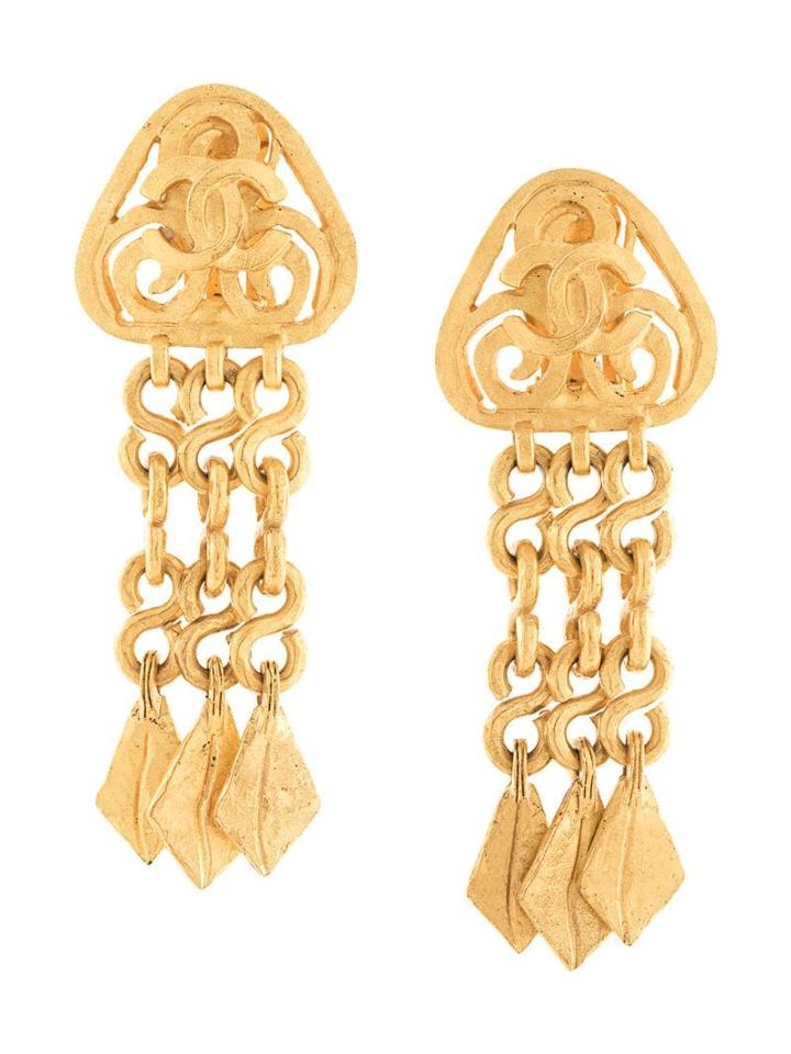 Chanel Pre-owned 1995 Fringed Cutout Earrings - Gold