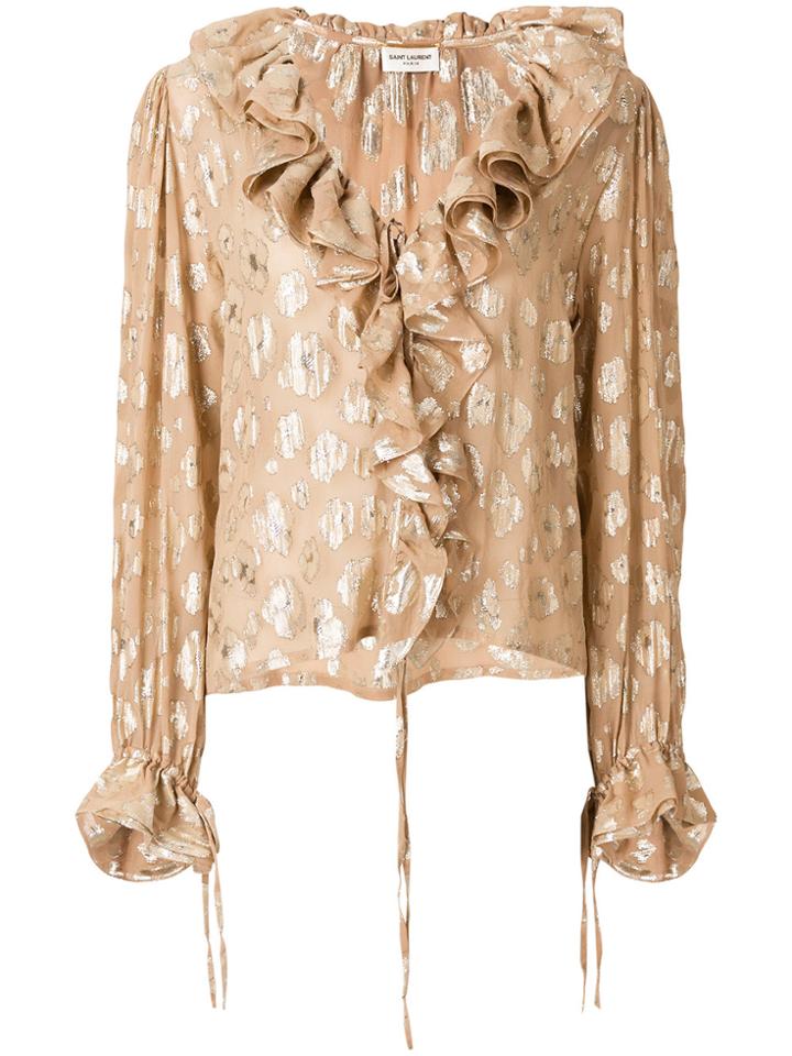 Saint Laurent Frill Long-sleeve Blouse - Nude & Neutrals