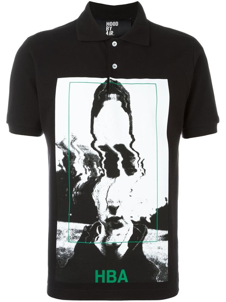 Hood By Air Picture Print Polo Shirt, Men's, Size: Medium, Black, Cotton