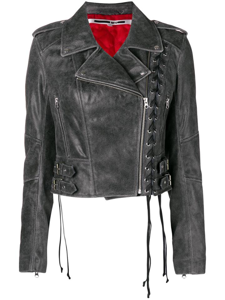 Mcq Alexander Mcqueen Longsleeved Biker Cropped Jacket - Grey