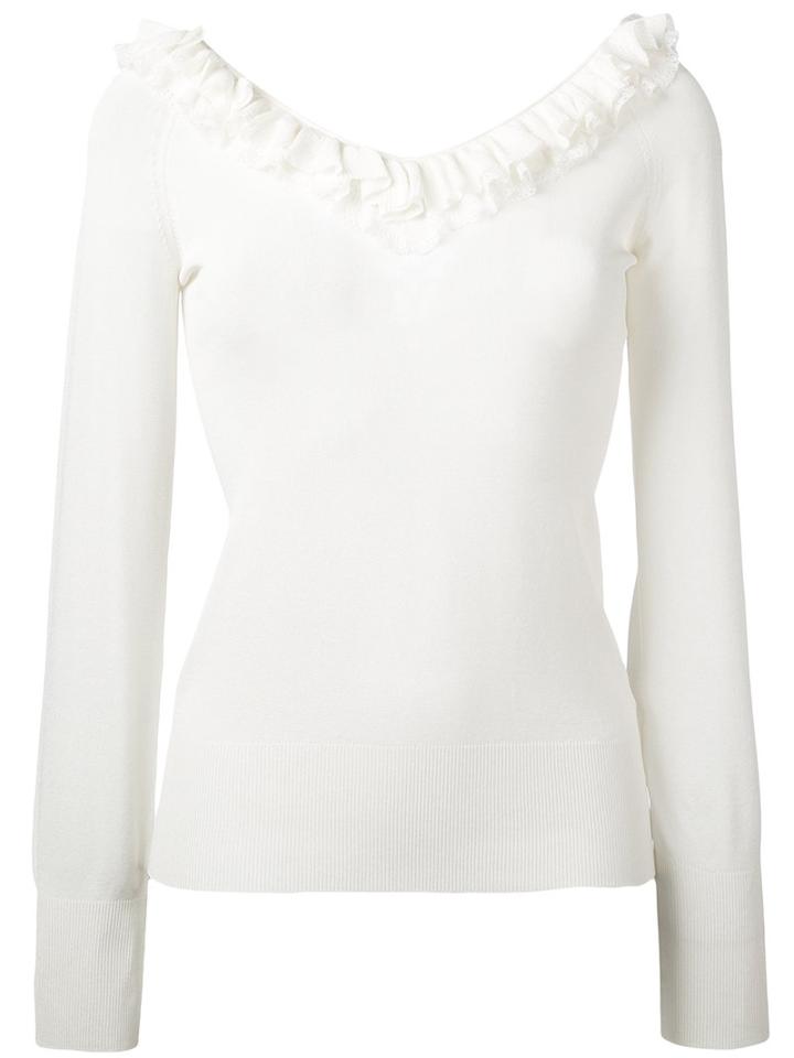 Ermanno Scervino - Ruffle Neckline Top - Women - Polyamide/polyester/viscose - 46, Women's, White, Polyamide/polyester/viscose