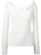Ermanno Scervino - Ruffle Neckline Top - Women - Polyamide/polyester/viscose - 46, Women's, White, Polyamide/polyester/viscose