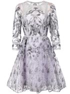 Marchesa Notte Mesh Embroidered Dress - Pink & Purple