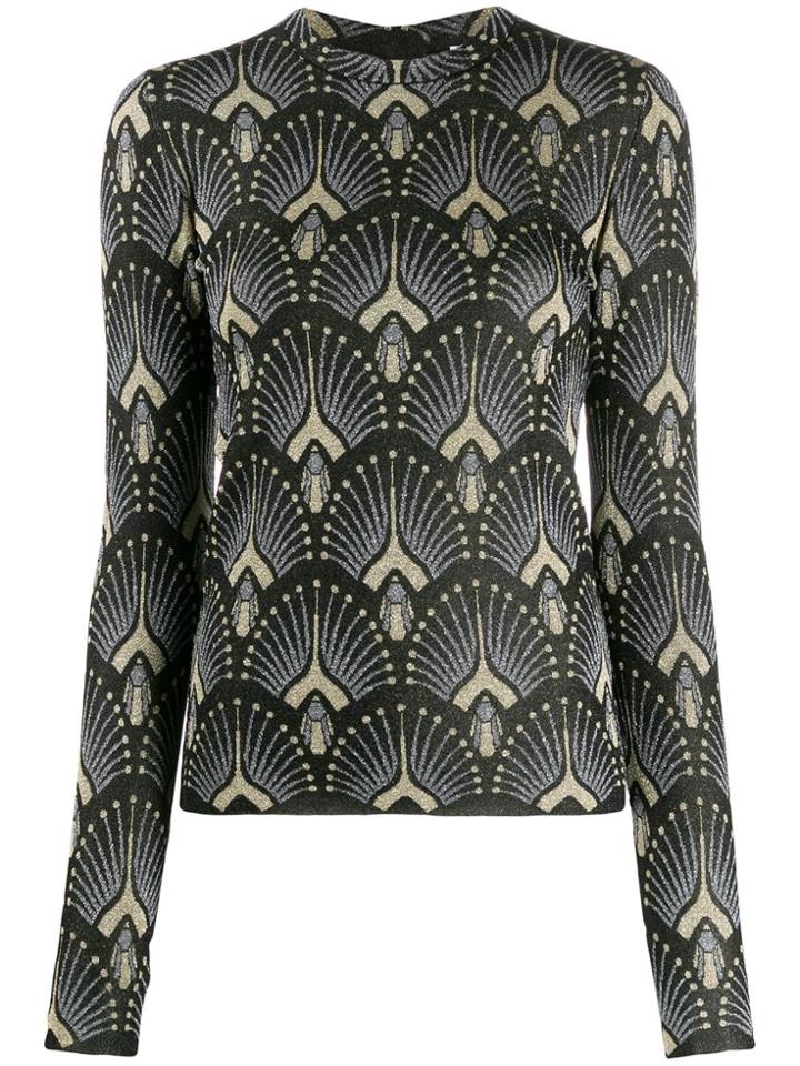 Paco Rabanne Fitted Peacock-print Top - Black