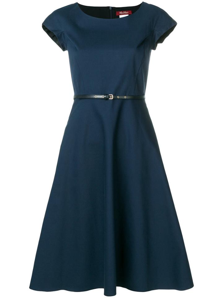 Max Mara Studio Cap Sleeve Pleated Dress - Blue