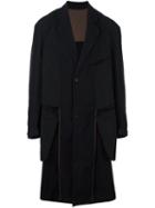 Ziggy Chen Overlay Detail Coat, Men's, Size: 48, Black, Cotton/spandex/elastane/viscose/wool