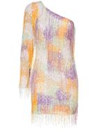 Ashish One Shoulder Beaded Fringe Mini Dress - 108 - Multicoloured