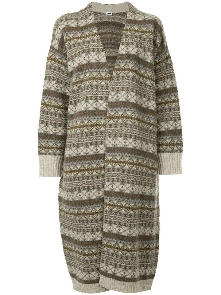 H Beauty & Youth Fairisle Long Knitted Cardigan - Brown