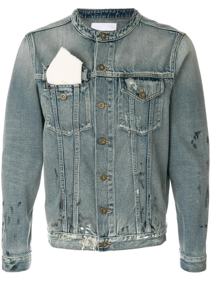 Ih Nom Uh Nit Garage Collarless Denim Jacket - Blue