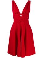 Miu Miu Bow Detail Plunge Dress - Red