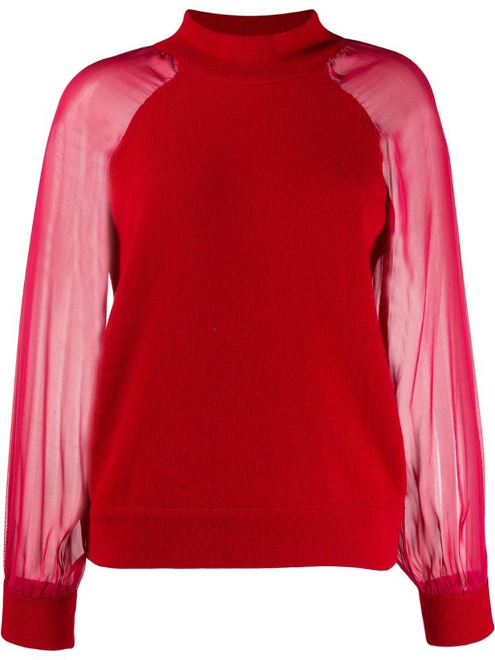 Federica Tosi Sheer-sleeves Mock Neck Jumper - Red