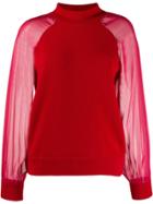 Federica Tosi Sheer-sleeves Mock Neck Jumper - Red