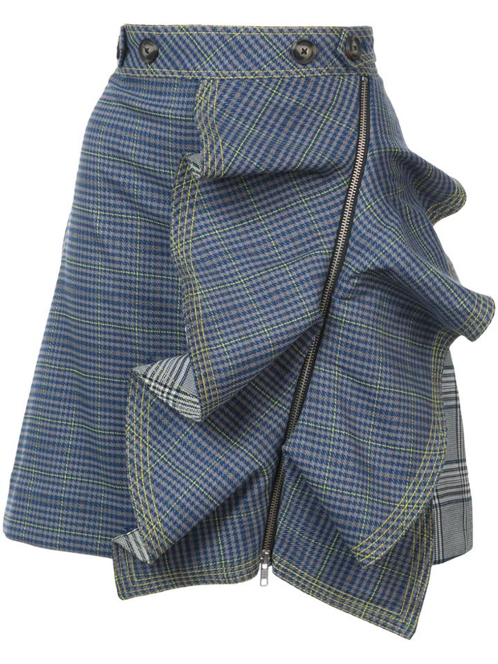 Self-portrait Flounced Check Skirt - Blue