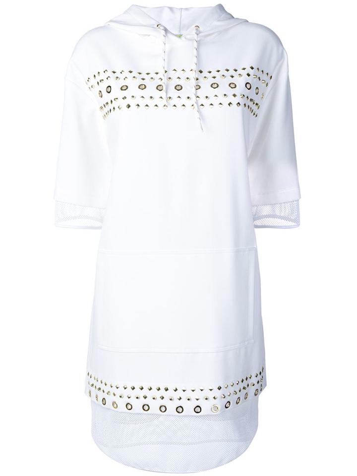 Versace Jeans Studded Fishnet Hooded Dress - White