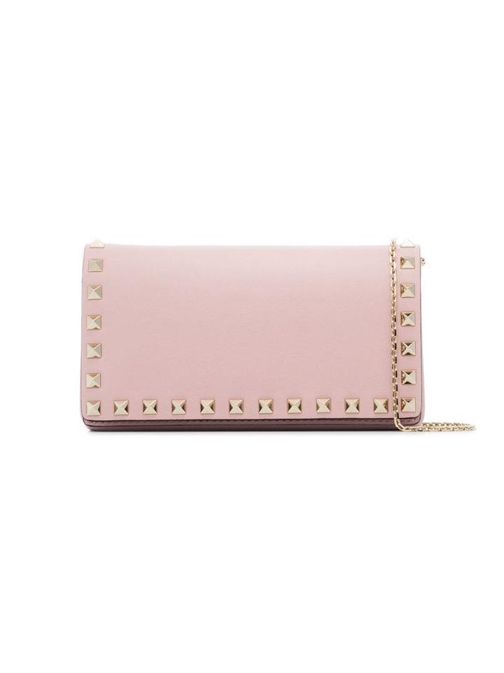 Valentino Pink Rockstud Studded Leather Wallet On A Chain