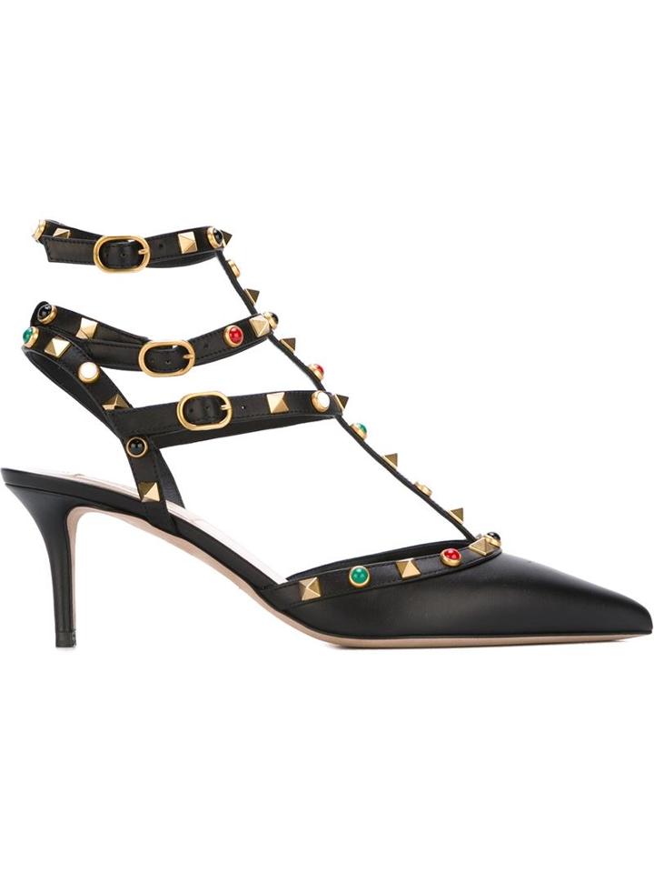 Valentino Rockstud Rolling Pumps, Women's, Size: 35.5, Black, Leather/metal