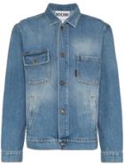 Moschino Back Embroidered Italian Flag Logo Denim Shirt - Blue