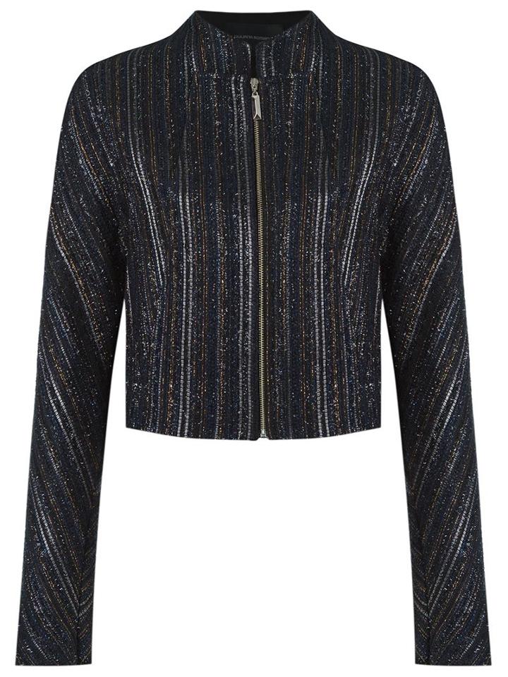Giuliana Romanno Metallic Tweed Jacket, Women's, Size: 40, Blue, Cotton/acrylic/polyester/metal