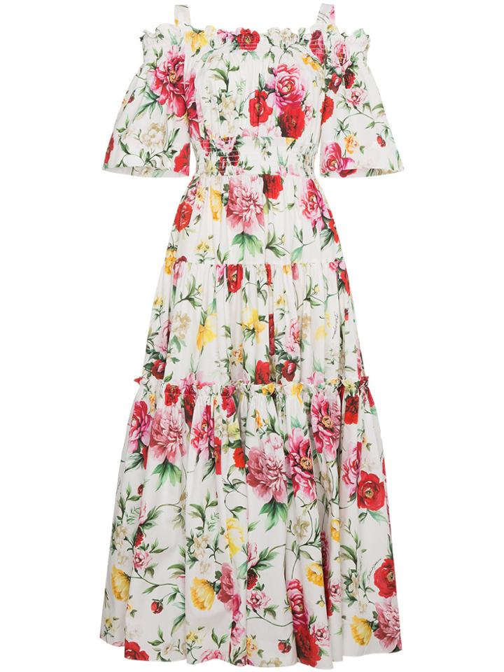 Dolce & Gabbana Floral Off The Shoulder Dress - White