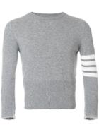 Thom Browne Short Crewneck Pullover With 4-bar Stripe In Light Grey