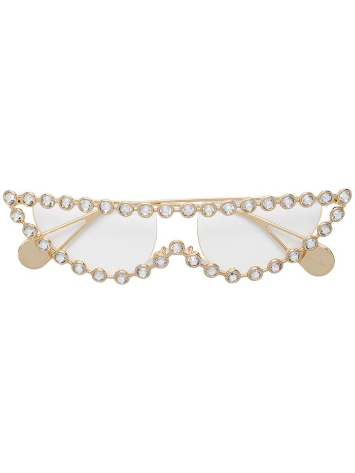 Gucci Eyewear Embellished Cat Eye Glasses - Gold