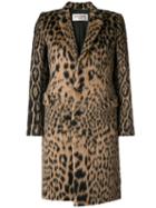 Saint Laurent Leopard Jacquard Single-breasted Coat - Neutrals