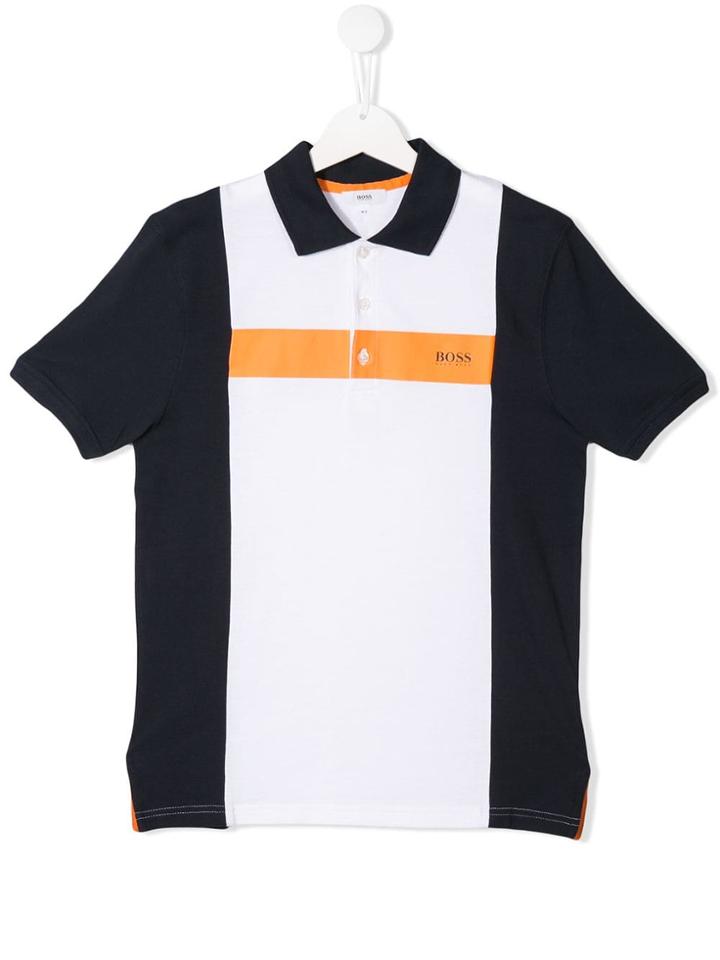 Boss Kids Bold Stripe Polo Shirt - White