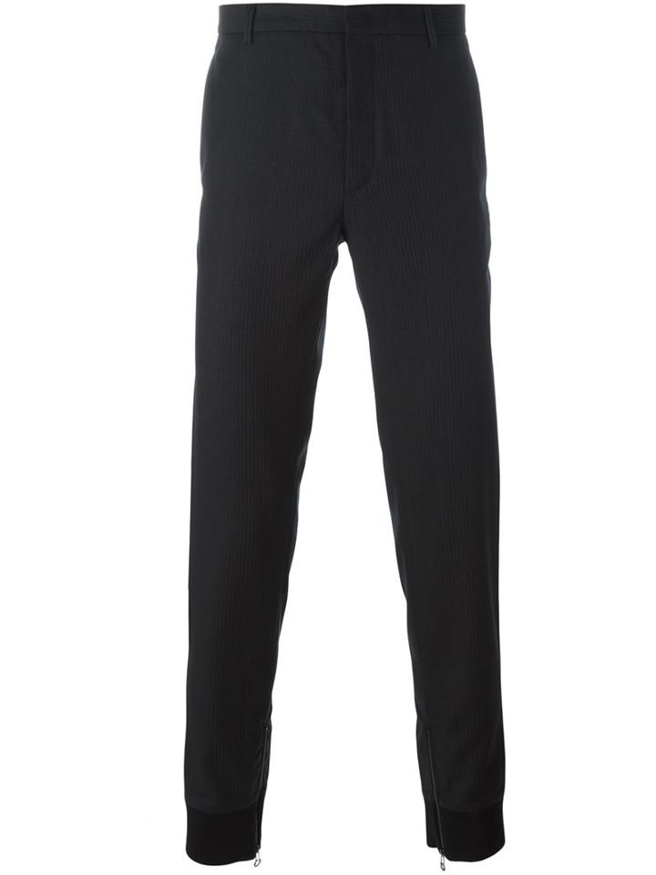 Lanvin Skinny Striped Trousers, Men's, Size: 54, Black, Cotton/acrylic/wool/virgin Wool