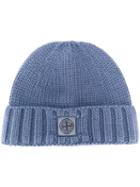 Stone Island Logo Knitted Hat - Blue