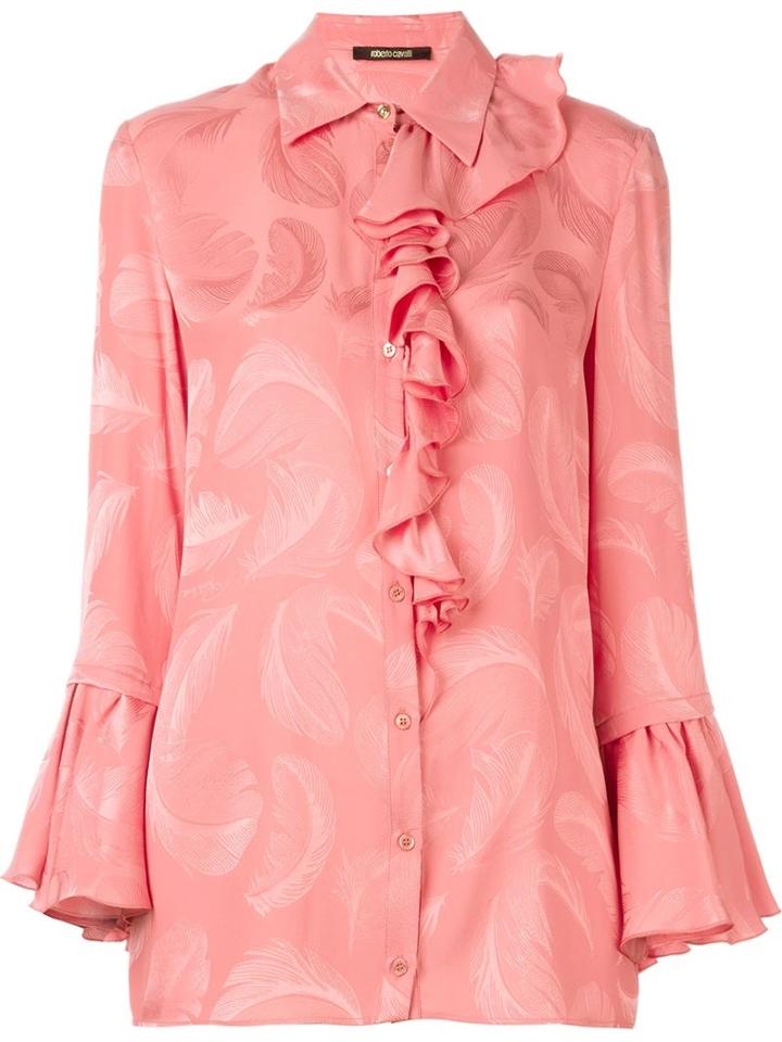 Roberto Cavalli Jacquard Feather Shirt, Women's, Size: 44, Pink/purple, Silk