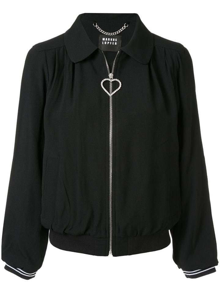 Markus Lupfer Daisy Heart-embellished Bomber Jacket - Black