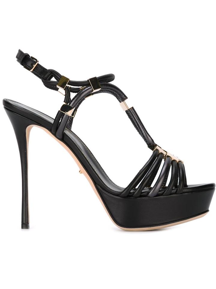 Sergio Rossi Metal Appliqué Platform Sandals, Women's, Size: 35, Black, Leather