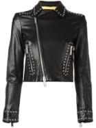 Dsquared2 Studded Biker Cropped Jacket, Women's, Size: 42, Black, Calf Leather/polyester