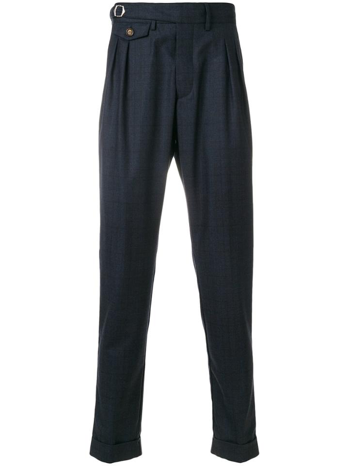 Eleventy Checked Tailored Trousers - Blue
