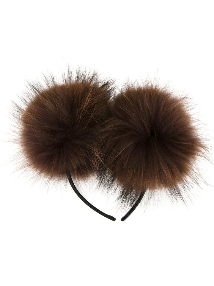 Dresscamp Pompom Headband, Women's, Brown, Racoon Fur