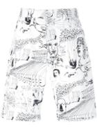 Comme Des Garçons Shirt Illustration Print Shorts, Men's, Size: Large, White, Cotton